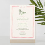 Digital Colourful Pink and Green Flat Menu Invitation<br><div class="desc">Hand Drawn Fun Colourful Pink and Green Flat Menu | Handwritten French Wedding Table  Cards Flat Menu Elegant Calligraphy Eat and Drink Wedding Menus | Simple Calligraphy Rustic Wedding Menus Wedding Menus,  Rustic Wedding Menu,  Floral Wedidng Menu,  Wedding Table Menu</div>