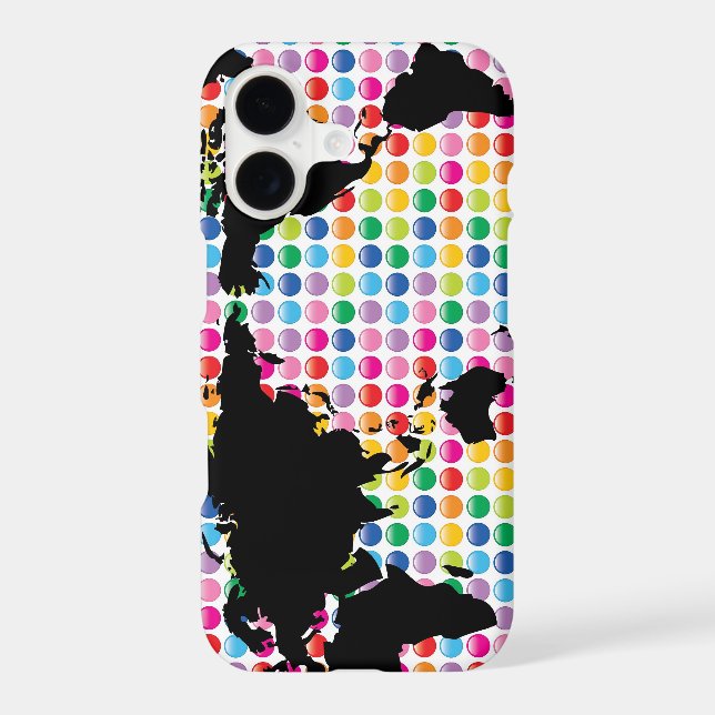 Digital Colourful Rainbow Dots World Map Phone (Back)