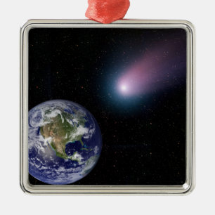 Digital composite of a comet heading towards Ea Metal Ornament