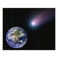 Digital composite of a comet heading towards Ea