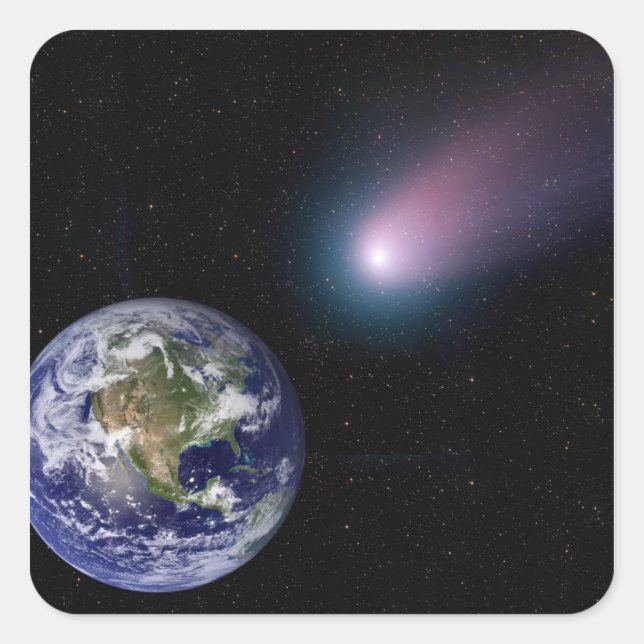 Digital composite of a comet heading towards Ea Square Sticker (Front)