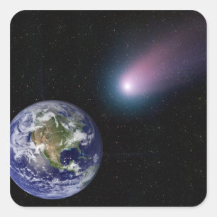 Digital composite of a comet heading towards Ea Square Sticker