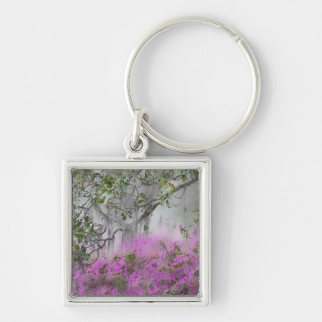 Digital Composite of Azaleas and magnolia tree Key Ring (Front)