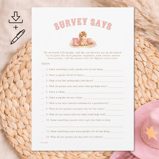 Digital Cowgirl Baby Shower Game Survey Says Card