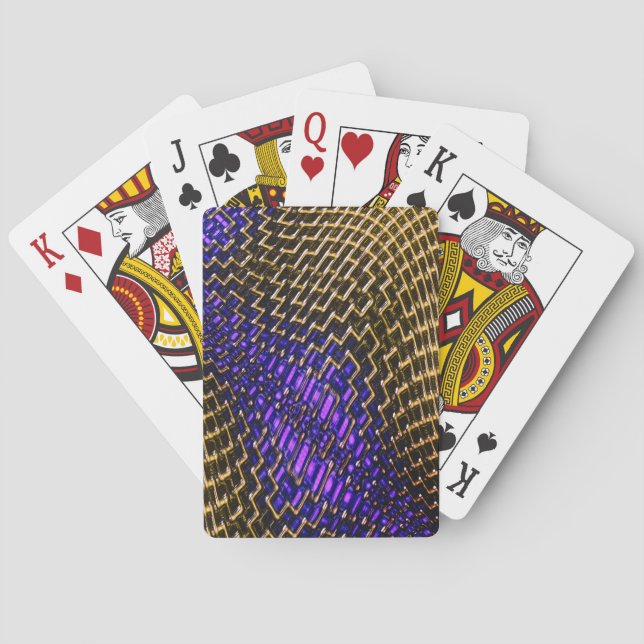 Digital crooked mesh of showy sepia wire on violet playing cards (Back)