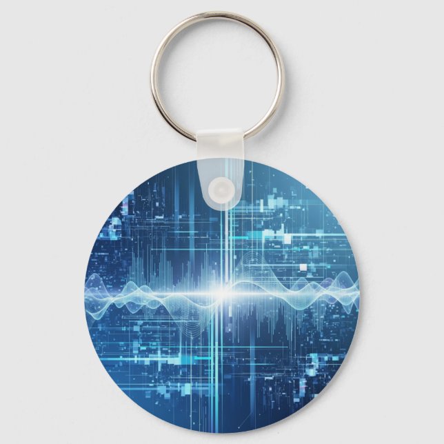 Digital Data Flow - Tech Wall Art Key Ring (Front)
