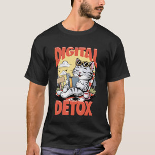 Digital Detox Cat Reading Book Unplug Relaxing Fel T-Shirt