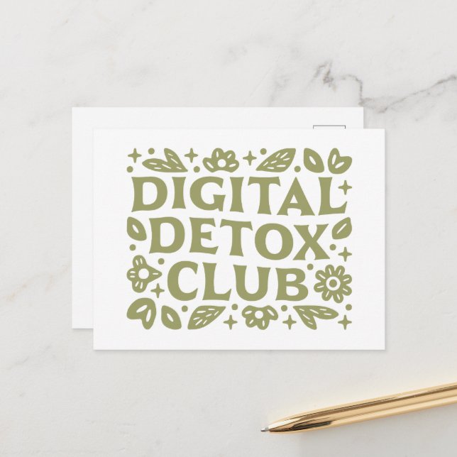 Digital detox club wellness girl green aesthetic postcard (Front/Back In Situ)