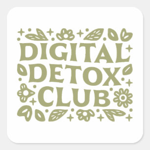 Digital detox club wellness girl retreat floral square sticker