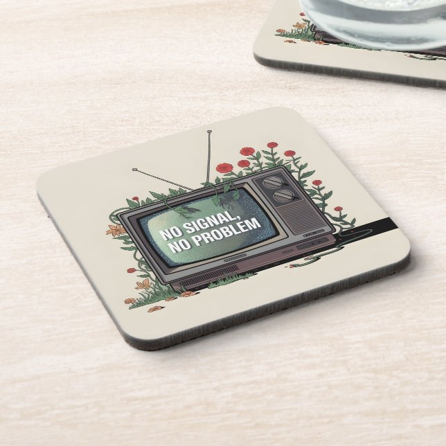 Digital Detox TV with "No Signal, No Problem" Coaster (Left Side)