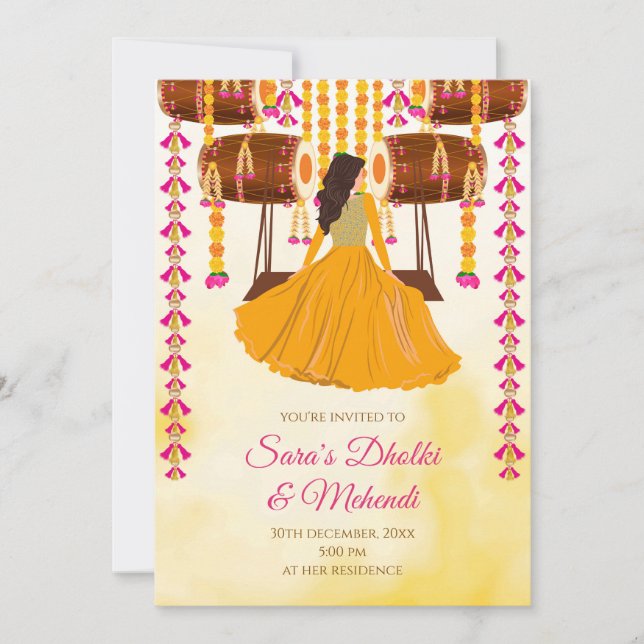Digital Dholki invite Mehndi invitation, Mendhi (Front)