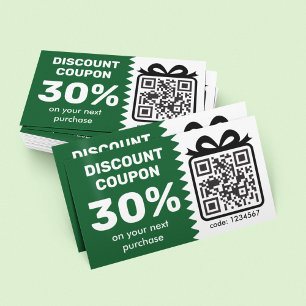 Digital Discount Coupon With QR Code Logo Green Business Card
