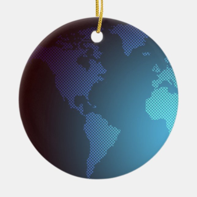 Digital Dot World Map Gradient Art Ceramic Ornament (Front)