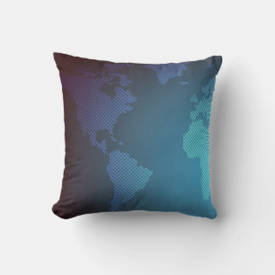 Digital Dot World Map Gradient Art Cushion