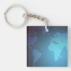 Digital Dot World Map Gradient Art Key Ring