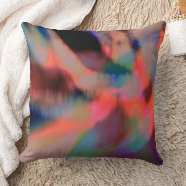 Digital drizzle over coloured stain, peach bathing cushion (Blanket)