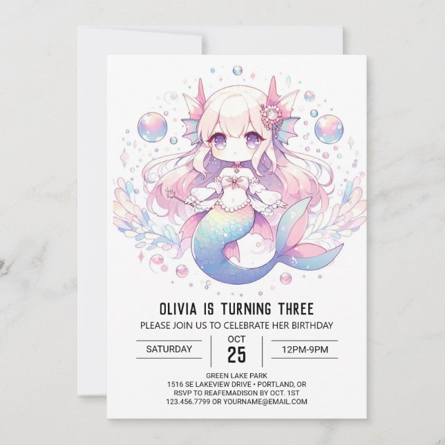 Digital Elegant Mermaid Birthday Invitation (Front)