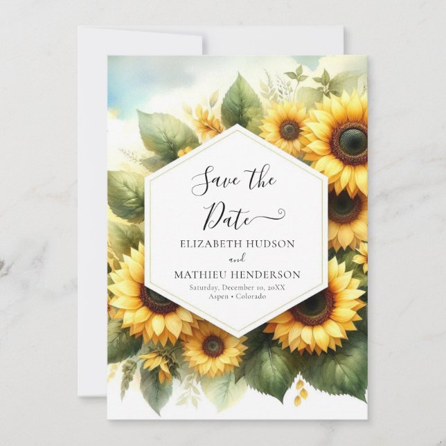 Digital Elegant Sunflower Wedding Save The Date (Front)