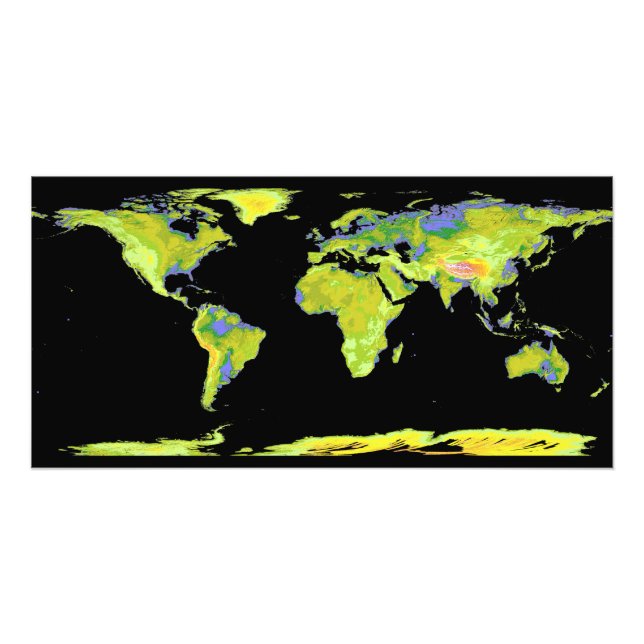 Digital elevation model of the continents on Ea Photo Print (Front)