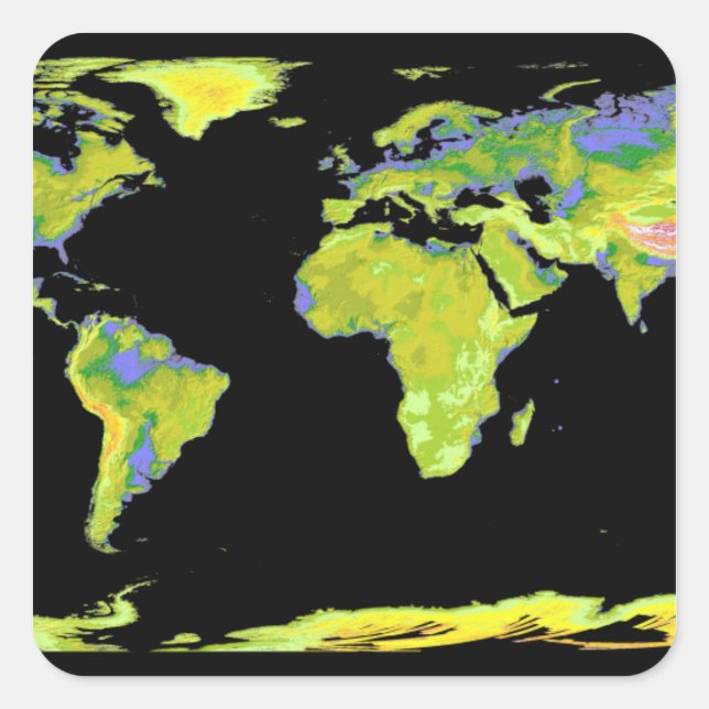 Digital elevation model of the continents on Ea Square Sticker (Front)