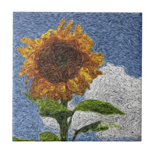 Digital Expressionism: Sunflower Ceramic Tile