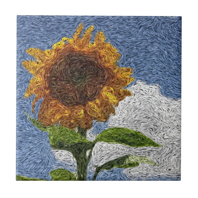 Digital Expressionism: Sunflower Ceramic Tile (Front)