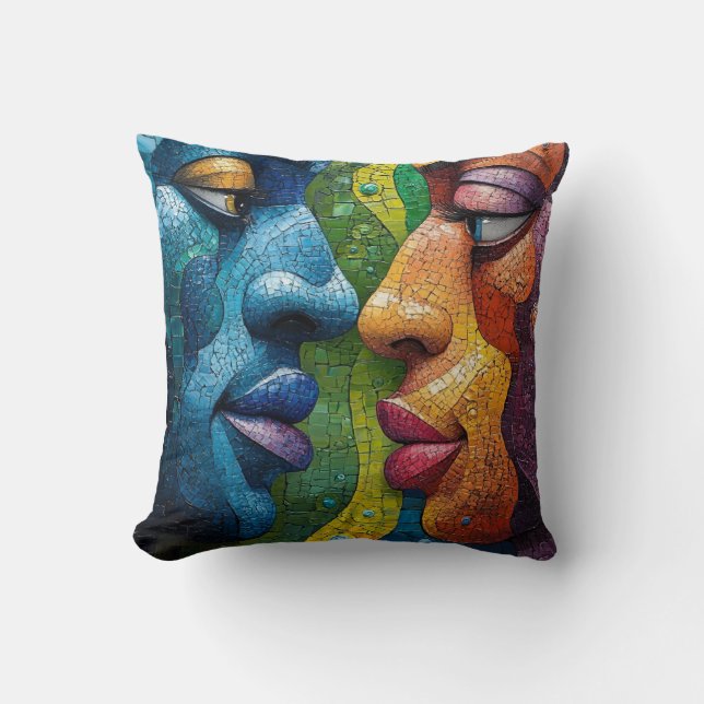 Digital Face Art - Futuristic Abstract Portrait Cushion (Front)