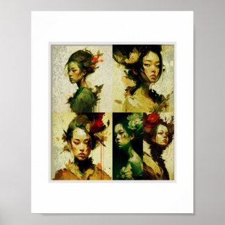 Digital floral art and dark aesthetics. poster