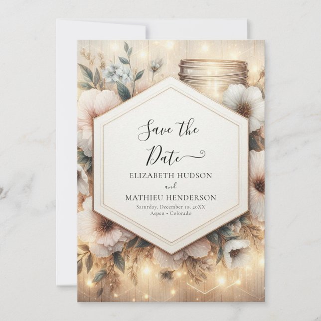 Digital Florals Mason Jar Wedding  Save The Date (Front)