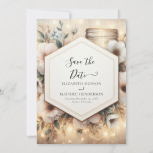Digital Florals Mason Jar Wedding  Save The Date