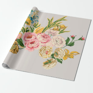 Digital Flowers watercolor illustration. Manual or Wrapping Paper