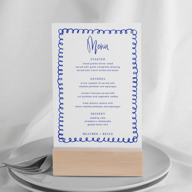 Digital French Blue Wave Wedding Menu Invitation (Creator Uploaded)