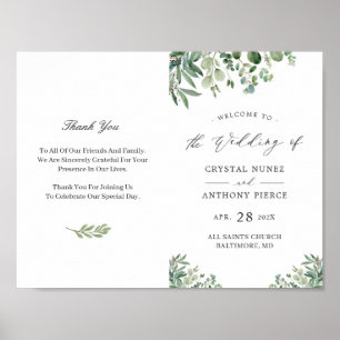 (Digital/Front) Eucalyptus Leaves Wedding Program Poster