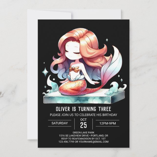 Digital Fun Mermaid Birthday Invitation (Front)