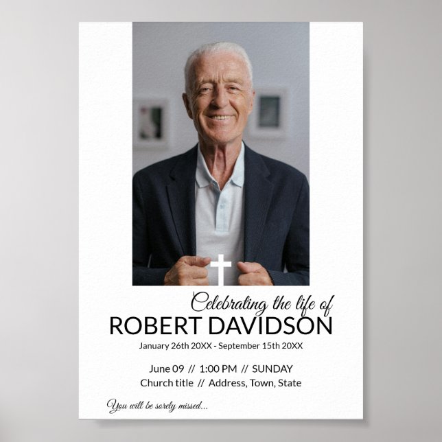 Digital Funeral Announcement Instant Download Poster (Front)