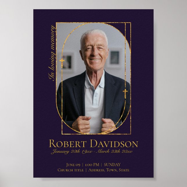 Digital Funeral Announcement Post Dark Purple Poster (Front)