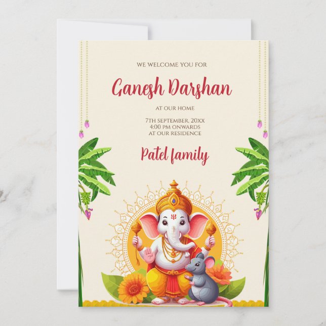 Digital Ganpati invites Ganesh pooja invitations (Front)
