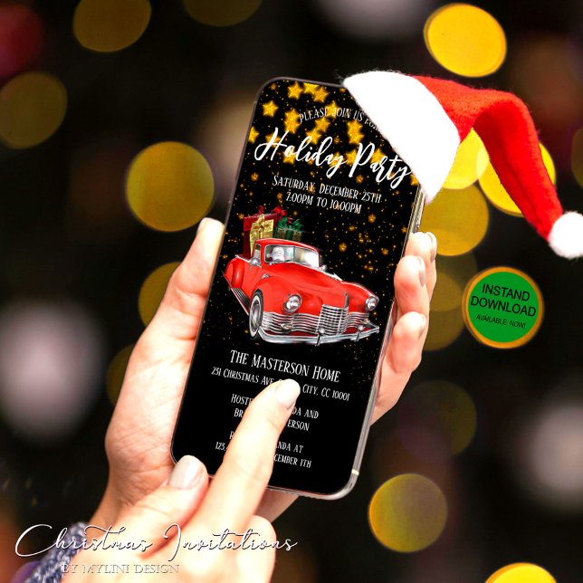 Digital Gold Stars Santa Holiday Party Invitation (Creator Uploaded)