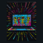 Digital Graffiti: Pop Art Laptop Poster<br><div class="desc">Celebrate the intersection of tech culture and street art with Digital Graffiti , a vibrant pop art design featuring a laptop covered in Keith Haring-style neon graffiti. Cartoonish figures dance across the screen, morphing into tribal patterns and pixelated shapes. Electric blue, bright pink, and lime green dominate the palette, while...</div>