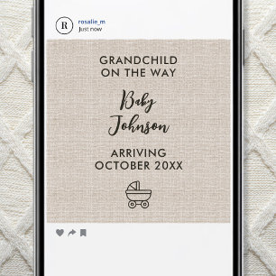 Digital Grandchild On The Way Linen Luxury Baby Announcement