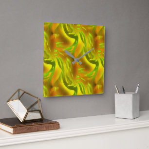 Digital green orange peel on yellow rough texture square wall clock