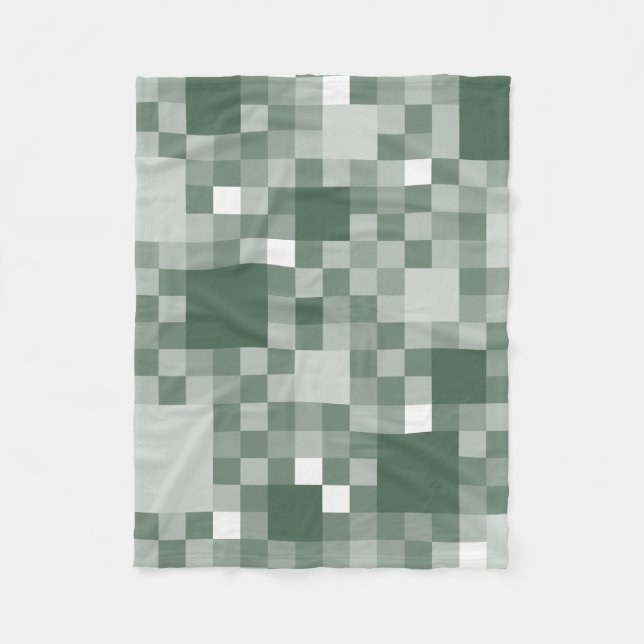 Digital Green Pixelated Little Squares Fleece Blanket (Front)