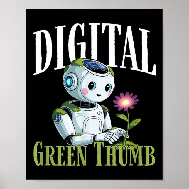 Digital green thumb solarpunk robot earth day poster (Front)