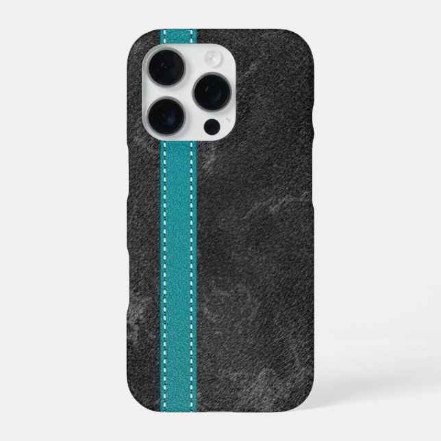 Digital Grey Leather Print Turquoise Grey iPhone Case (Back)