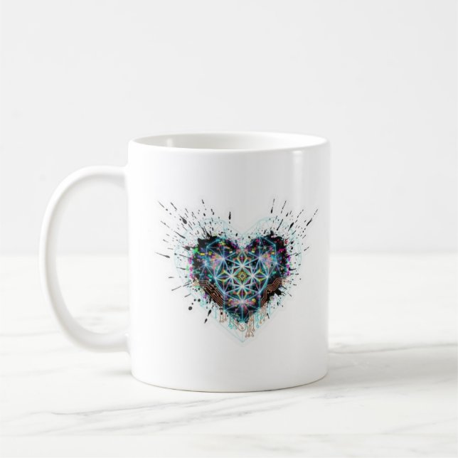 Digital Heart Sacred Geometry Heart Design  Coffee Mug (Left)