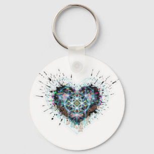 Digital Heart Sacred Geometry Heart Design  Key Ring