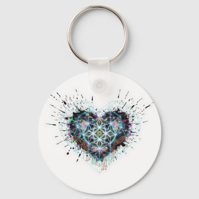 Digital Heart Sacred Geometry Heart Design  Key Ring (Front)