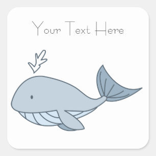 Digital illustration, Blue Whale, Ocean Animal Square Sticker