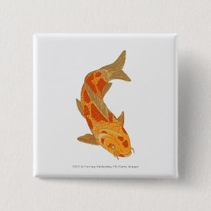 Digital illustration of Koi Carp 15 Cm Square Badge