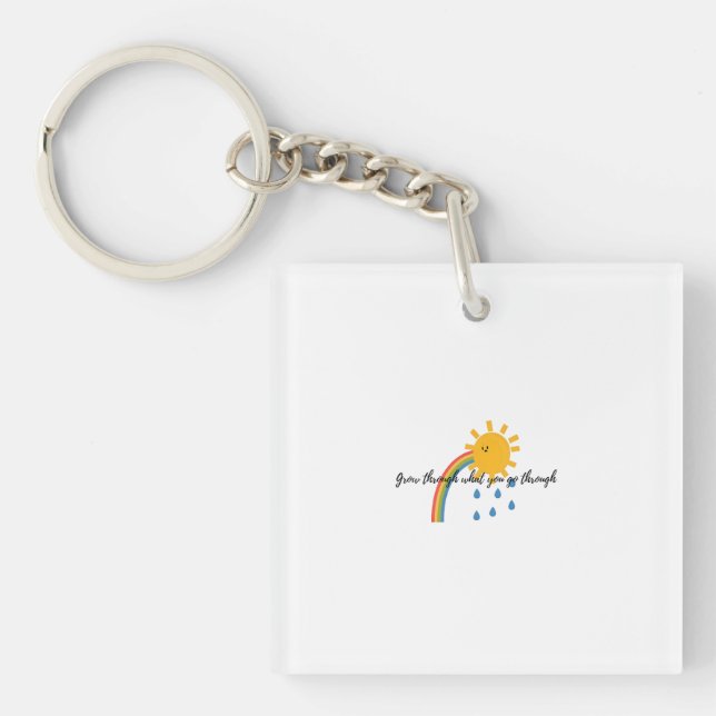 Digital Illustration of Smiling Sun with Rainbow Key Ring (Front)